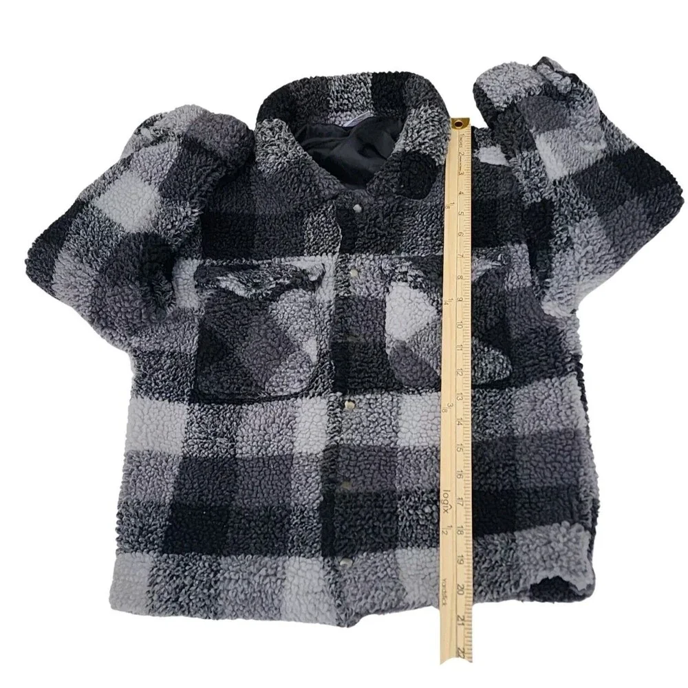 Wonder‎ Nation Boys Faux Sharpa Button Trucker Jacket Black Plaid,Size S (6-7) - Picture 5 of 11